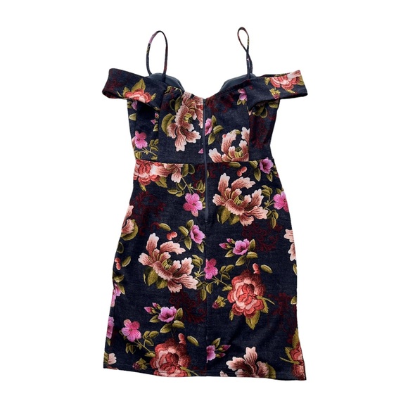 TRAC Women’s Size Medium Pink Orange Gray Floral Bodycon Form Fitting Mini Dress - Picture 2 of 11